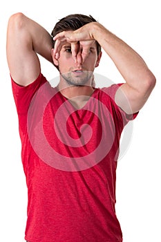 Man sweating very badly under armpit