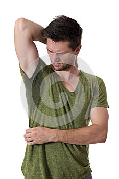 Man sweating very badly under armpit