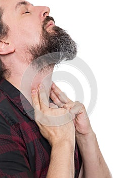 Man sweeping the laryngeal, laryngitis, goiter or hypothyreosis