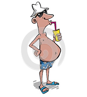 Man in swiming suit having a drink