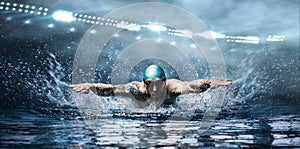 Man is swimming breaststroke. Water sports concept