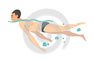 Man Swimming, Guy in Swimwear Performing Water Activities, Water Swim Sport Cartoon Style Vector Illustration