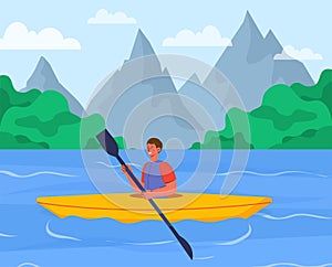 Man swims in kayak vector