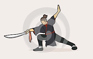 Man with sword action, Kung Fu pose graphic