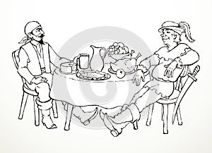 The man at the table. Vector drawing