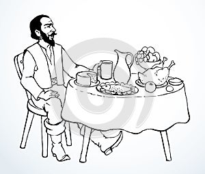 The man at the table. Vector drawing