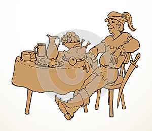 The man at the table. Vector drawing