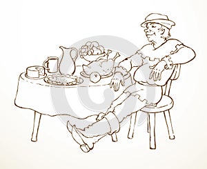 The man at the table. Vector drawing