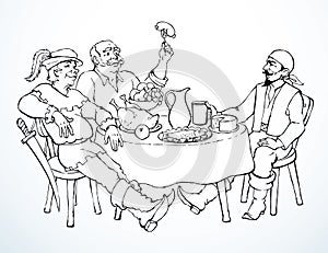 The man at the table. Vector drawing