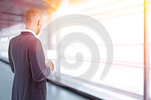 Man tablet computer copy space