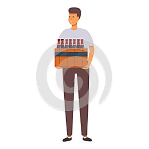 Man take box of wine bottles icon cartoon vector. Ready for holiday