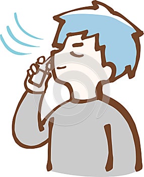 Man taking hay fever remedy, nasal spray, illustration