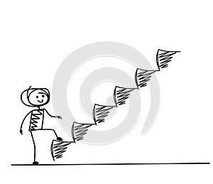 Man Taking Next Step or Achievement Cartoon