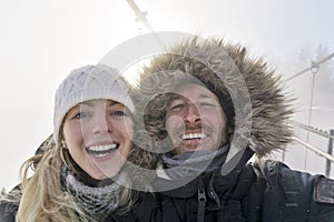 Man Taking Selfie Photo Young Romantic Couple Forest Outdoor