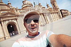 Man taking a selfie in Zaragoza, Spain