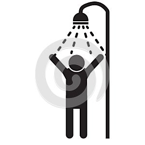 Man taking a shower icon on white background. shower sign. flat style