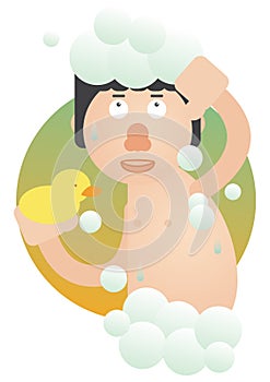 man taking a shower with rubber duck. Vector illustration decorative design