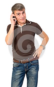 Man talking on cell phone.
