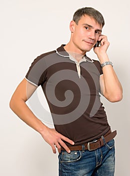 Man talking on cell phone.