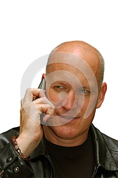 Man talking on a cell phone (on white)