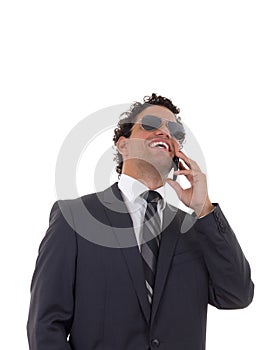 Man talking on the phone and laughing