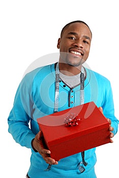 Man with tape measure and gift box