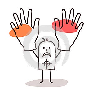 Man with target and hands up