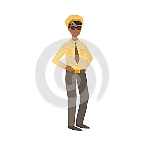 Man Taxi Driver, Part Of Happy People And Their Professions Collection Of Vector Characters