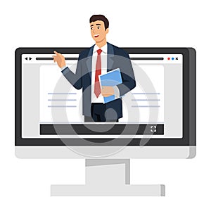 Man teaching online flat design illustration, Online education, homeschooling concept, Learn from home, safe learning, covid