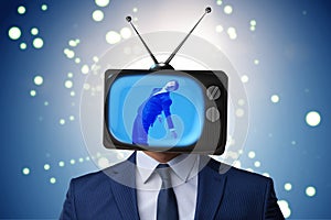 The man with television head in tv addiction concept