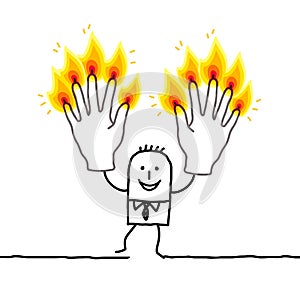 Man with ten burning fingers