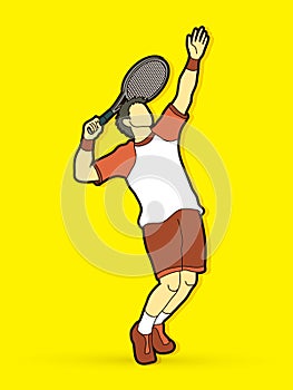 Man tennis player action serve graphic vector.