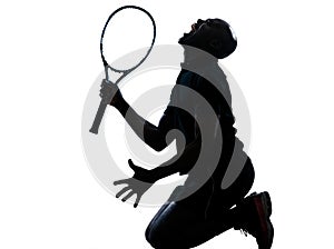 Man tennis player kneeling screaming