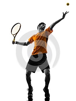 Man tennis player at service serving silhouette