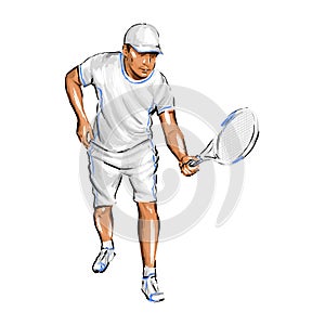 Man tennis player vector silhouette isolated on white background.