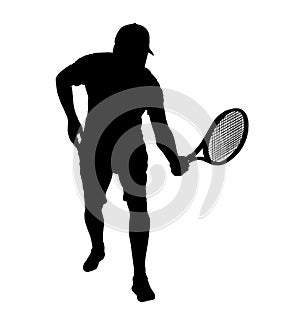 Man tennis player vector silhouette  on white background.