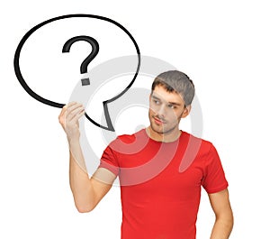 Man with text bubble and question mark