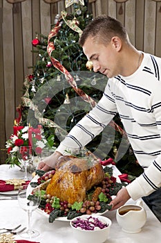 Man Thanksgiving christmas roasted turkey