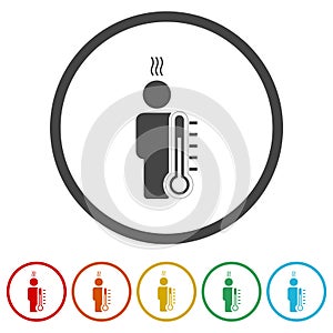 Man with thermometer icon. Set icons in color circle buttons