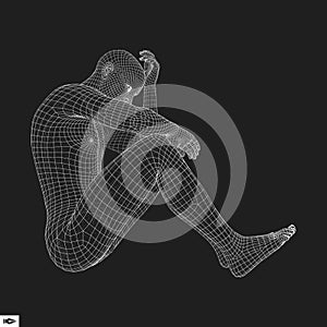 Man in a Thinker Pose. 3D Model of Man. Geometric Design