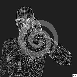 Man in a Thinker Pose. 3D Model of Man. Geometric Design