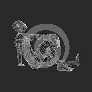 Man in a Thinker Pose. 3D Model of Man. Human Body Wire Model.