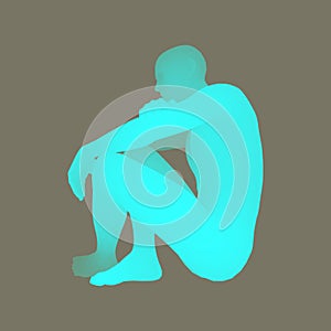 Man in a Thinker Pose. 3D Model of Man. Vector Illustration