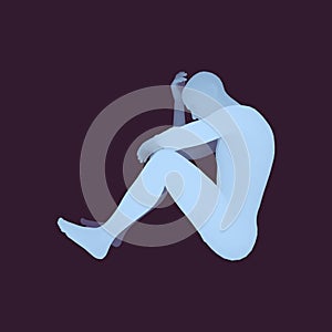 Man in a Thinker Pose. 3D Model of Man. Vector Illustration