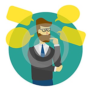 Man is thinking with bubbles.