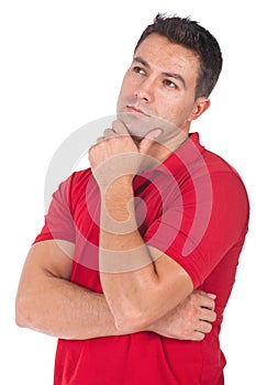 Man thinking with hand on his chin