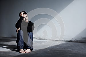 Man, thinking of life and sad with depression, mental health and pain, stress or burnout with financial or life crisis