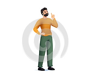 Man is thinking. Question mark 3D. Vector illustration in cartoon style. The businessman thinks, searches, shrugs doubts