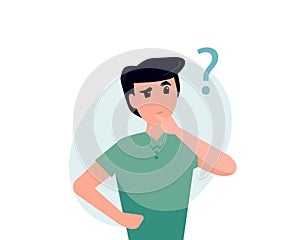 Man is thinking. Question mark. Vector cartoon illustration character. Business concept.