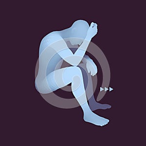 Man Thinks about a Problem. Despair, Depression, Hopelessness, Addiction Concept. 3D Model of Man. Vector Illustration